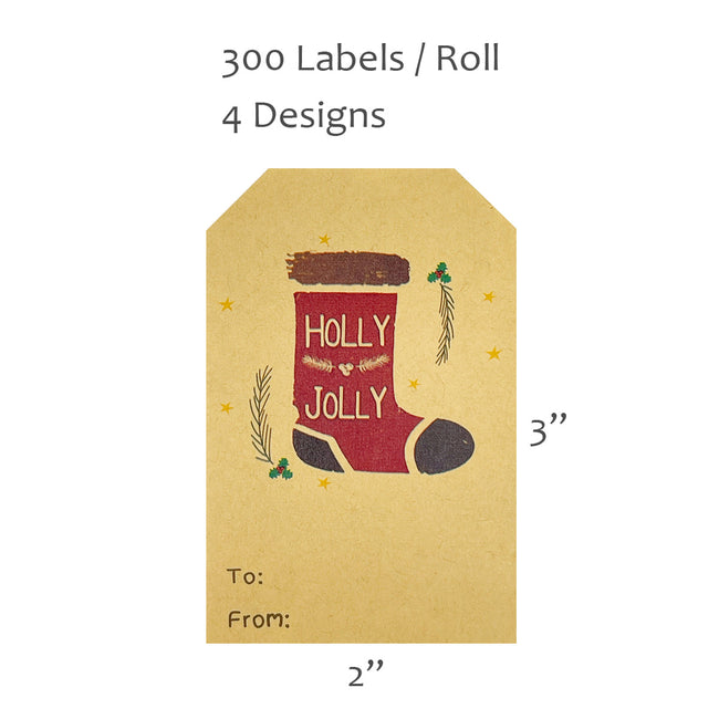 Wrapables Christmas Holiday Gift Tag Stickers and Labels Roll for Gift-Wrapping, Labeling, Package Decoration (300pcs), Holly Jolly