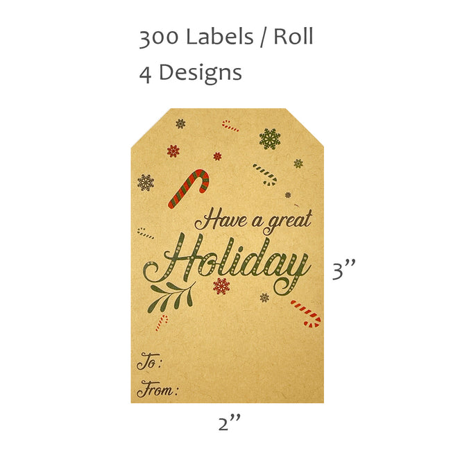 Wrapables Christmas Holiday Gift Tag Stickers and Labels Roll for Gift-Wrapping, Labeling, Package Decoration (300pcs), Great Holiday