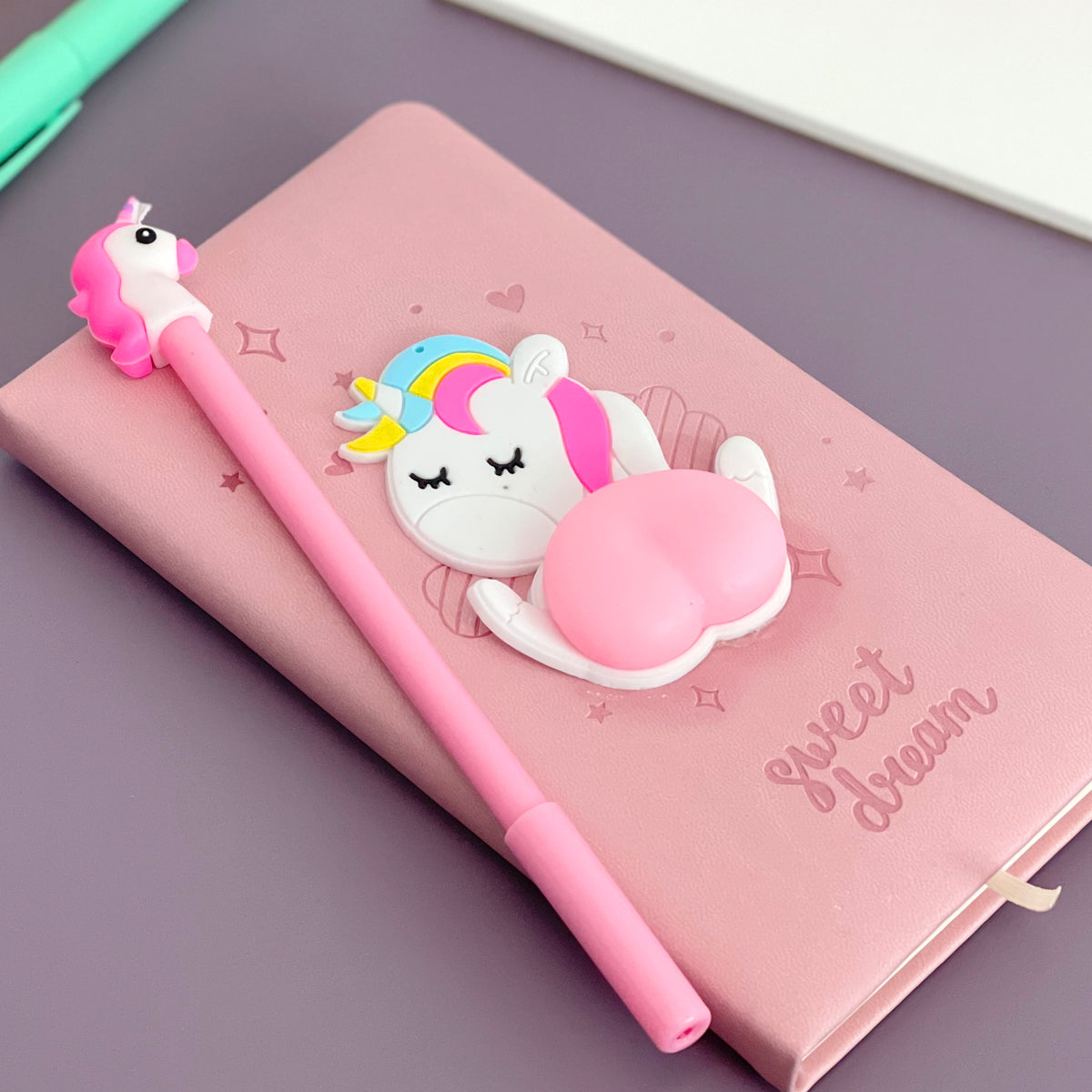 Wrapables Cute Notebook Gel Pen Set, Diary Journal Gift Set, Unicorn Butt