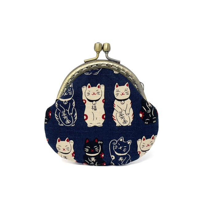 Wrapables Stylish Decorative Coin Purse, Clasp Wallet, Navy Fortune Cat