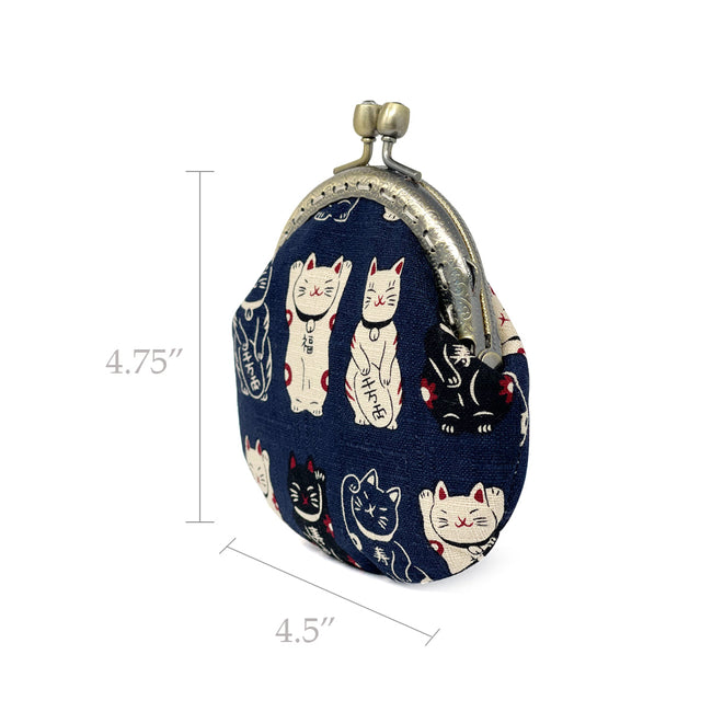 Wrapables Stylish Decorative Coin Purse, Clasp Wallet, Navy Fortune Cat