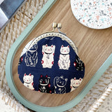 Wrapables Stylish Decorative Coin Purse, Clasp Wallet, Navy Fortune Cat