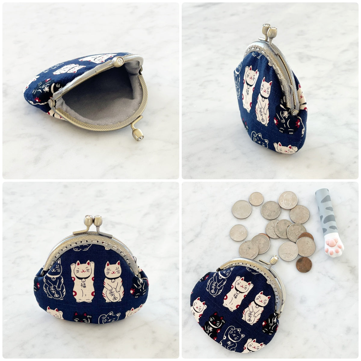 Wrapables Stylish Decorative Coin Purse, Clasp Wallet, Navy Fortune Cat