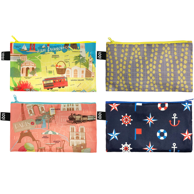LOQI Exciting Places Zip Pockets (Set of 4)