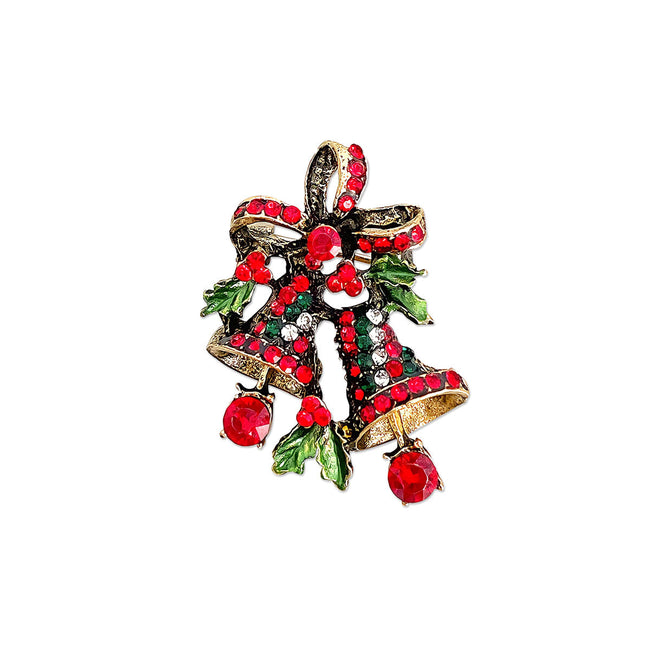 Wrapables Christmas Crystal Rhinestone Brooch Pin, Bells