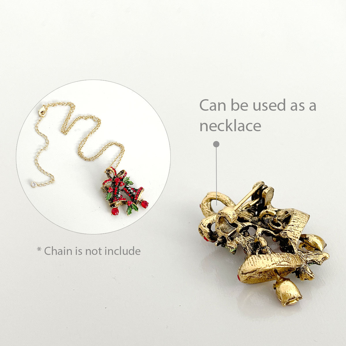 Wrapables Christmas Crystal Rhinestone Brooch Pin, Bells