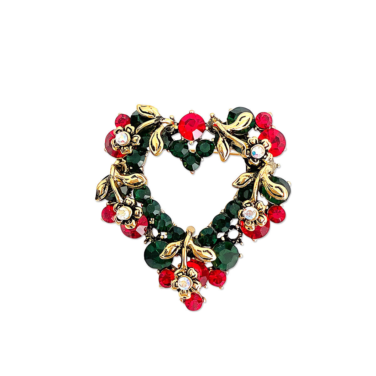 Wrapables Christmas Crystal Rhinestone Brooch Pin, Heart Wreath