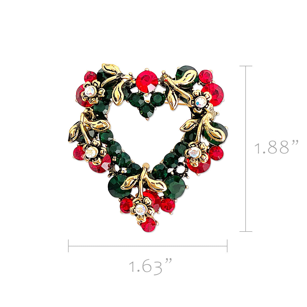 Wrapables Christmas Crystal Rhinestone Brooch Pin, Heart Wreath