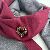 Wrapables Christmas Crystal Rhinestone Brooch Pin, Heart Wreath