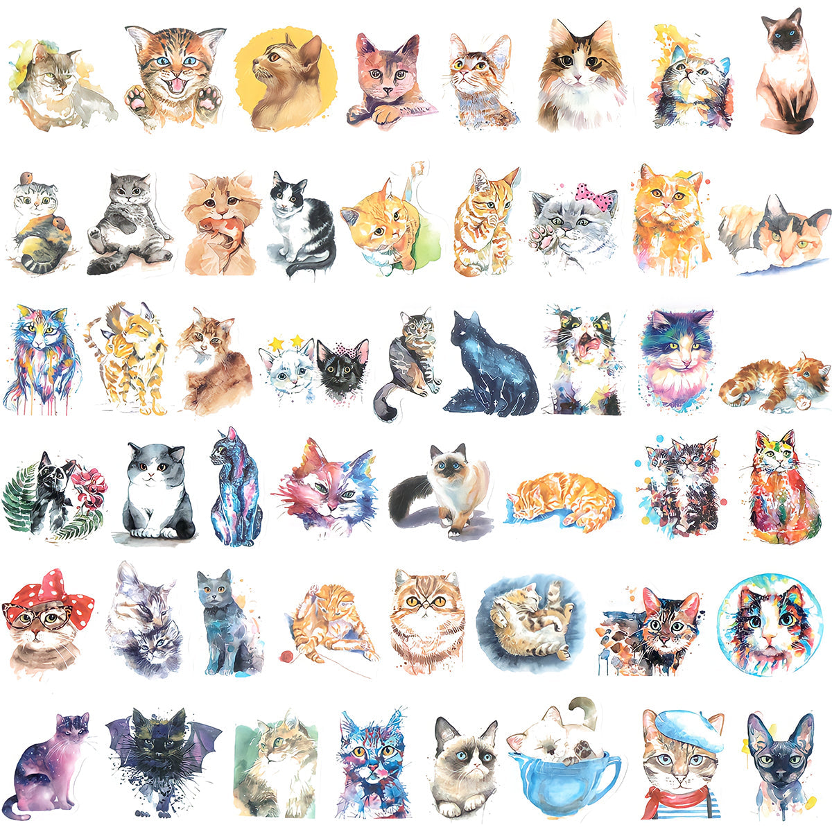 Wrapables Waterproof Vinyl Stickers for Water Bottles, Laptop, Phones, Skateboards, Decals for Teens, 100pcs, Funny Felines