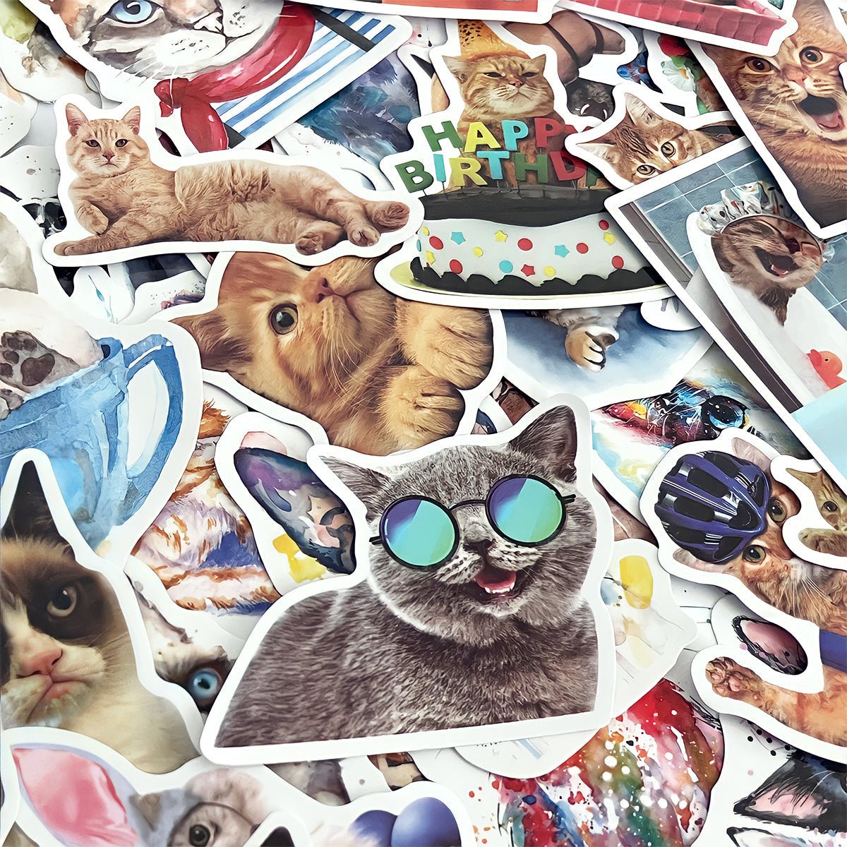 Wrapables Waterproof Vinyl Stickers for Water Bottles, Laptop, Phones, Skateboards, Decals for Teens, 100pcs, Funny Felines