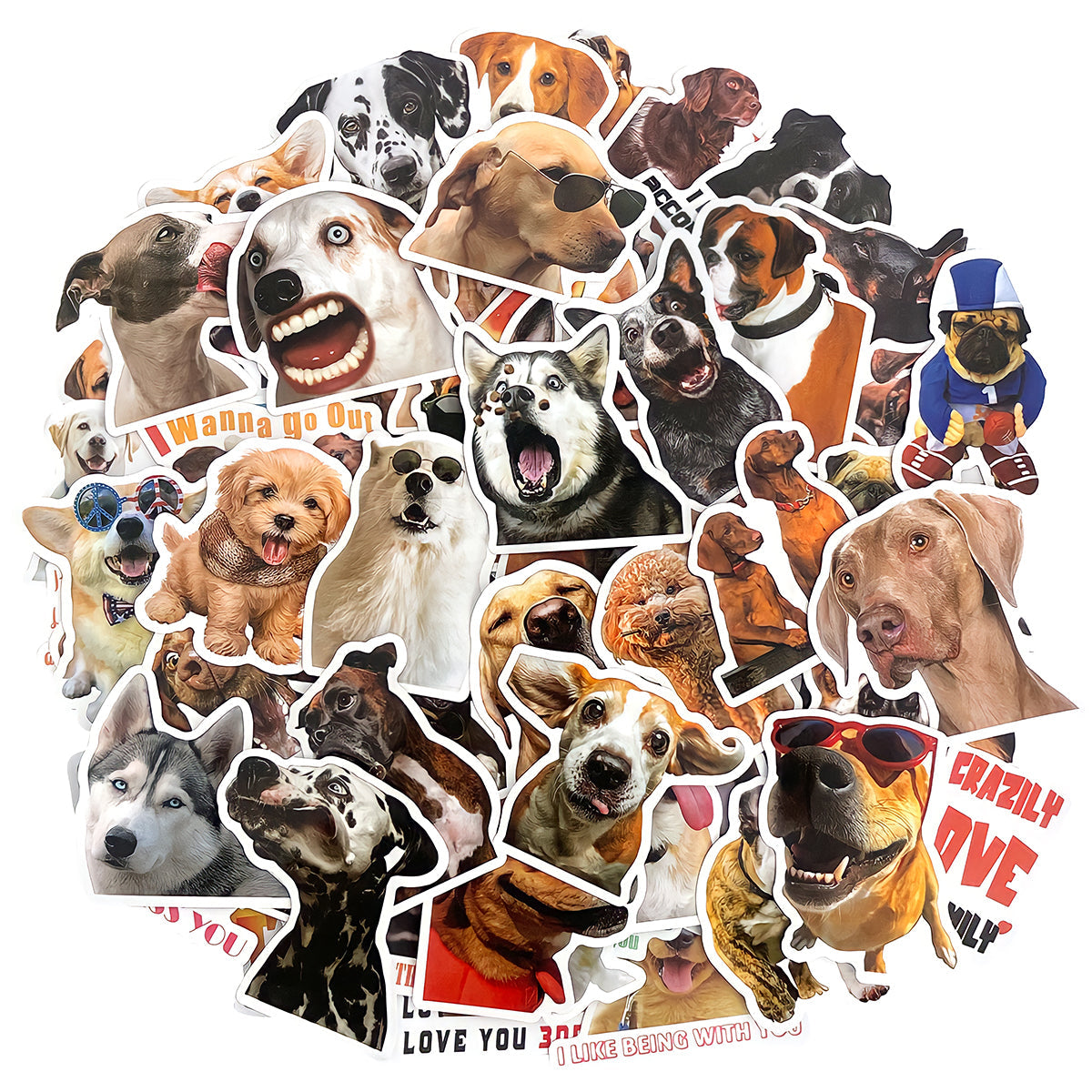 Wrapables Waterproof Vinyl Stickers for Water Bottles, Laptop, Phones, Skateboards, Decals for Teens, 100pcs, Silly Puppies