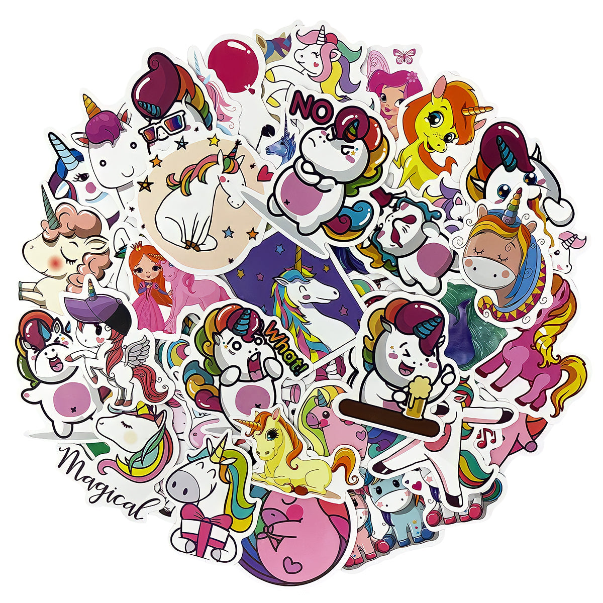 Wrapables Waterproof Vinyl Stickers for Water Bottles, Laptop, Phones, Skateboards, Decals for Teens, 100pcs, Unicorns