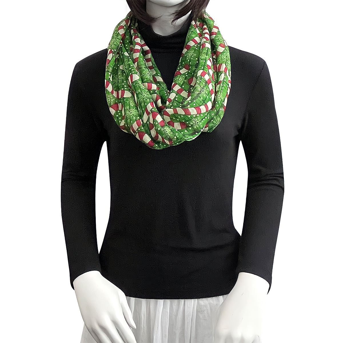 Wrapables Lightweight Winter Holiday Christmas Scarf, Candy Canes Green