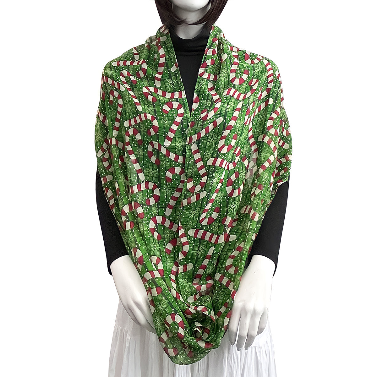 Wrapables Lightweight Winter Holiday Christmas Scarf, Candy Canes Green