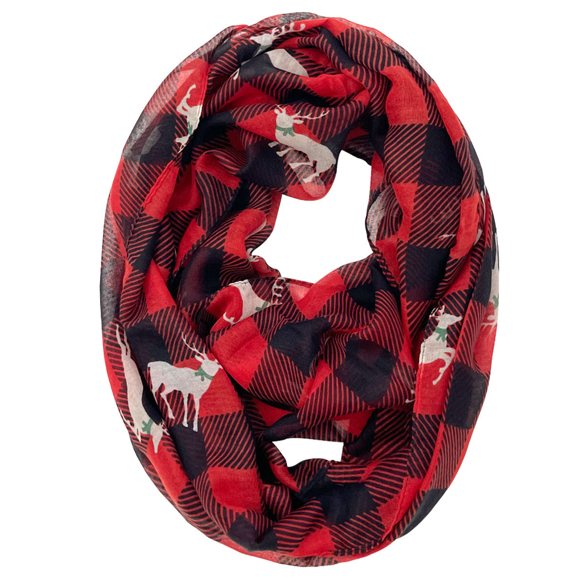 Wrapables Lightweight Winter Holiday Christmas Scarf, Reindeer Plaid Red