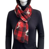 Wrapables Lightweight Winter Holiday Christmas Scarf, Reindeer Plaid Red