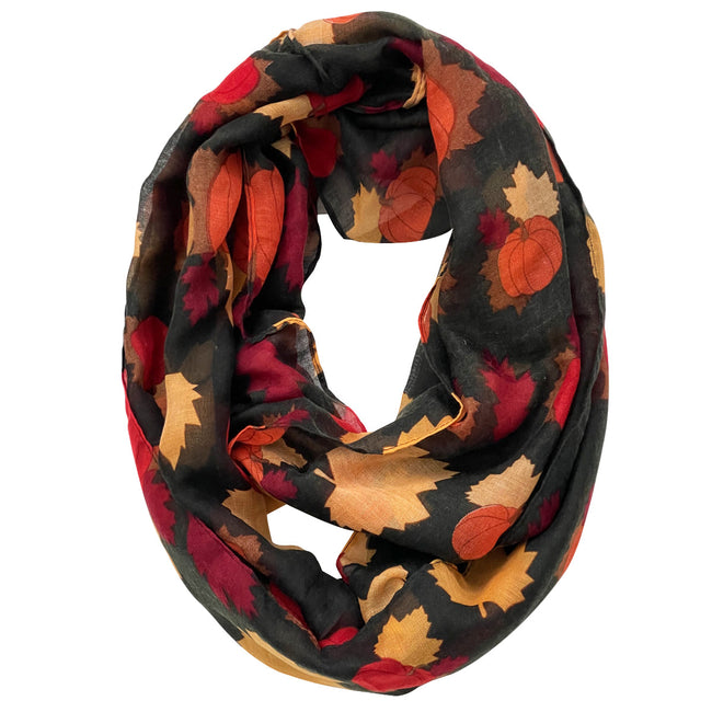 Wrapables Lightweight Winter Holiday Christmas Scarf, Maple Leaves & Pumpkins