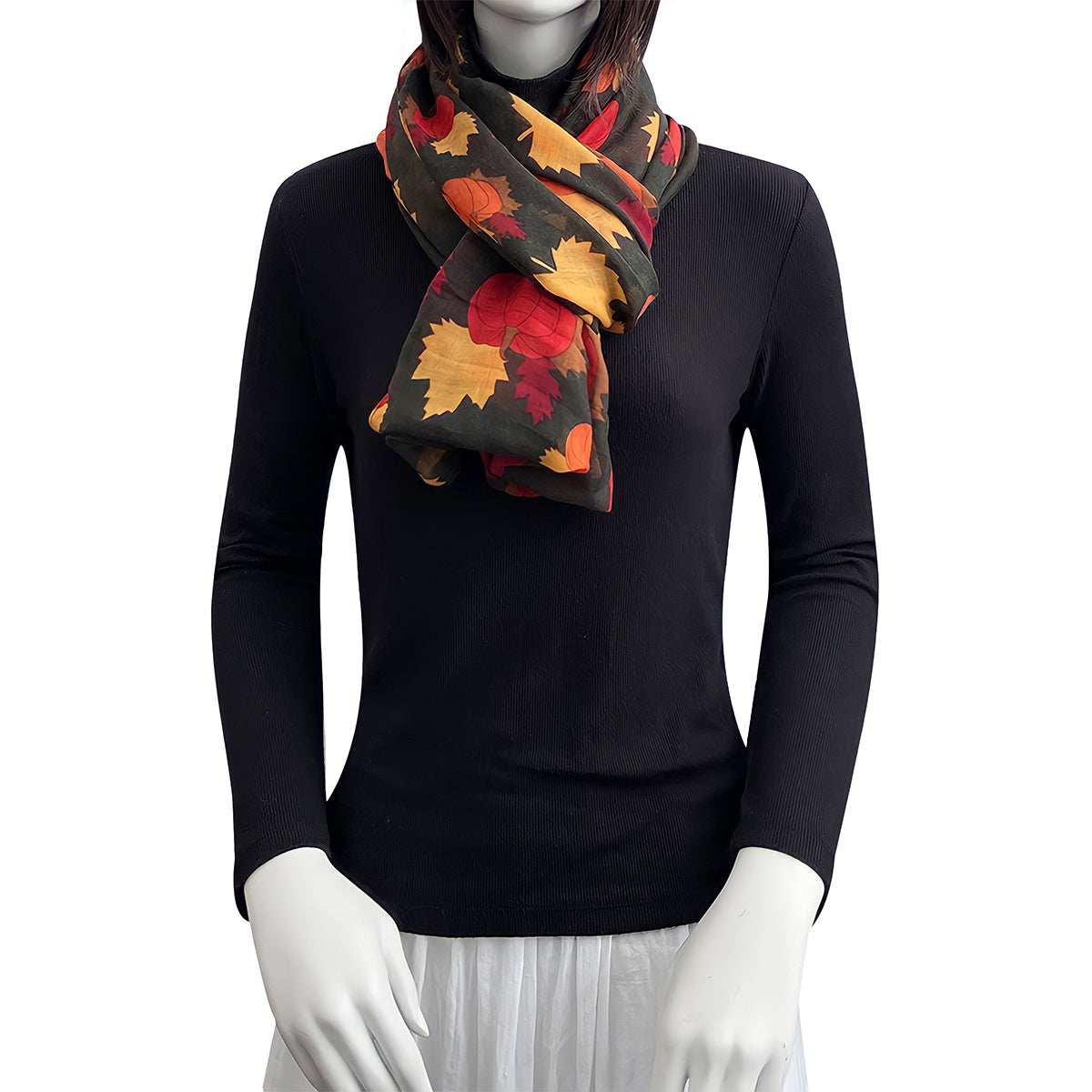 Wrapables Lightweight Winter Holiday Christmas Scarf, Maple Leaves & Pumpkins