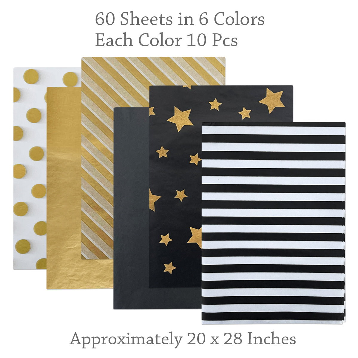 Wrapables Tissue Paper 20 x 28 Inch for Gift Wrapping, Arts & Crafts, Paper Flowers, Garlands, Tassels (60 Sheets), Black & Gold