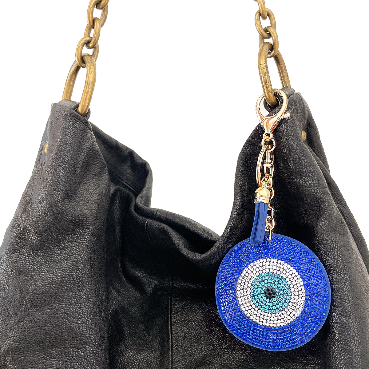 Wrapables Crystal Bling Key Chain Keyring with Tassel Car Purse Handbag Pendant, Blue Evil Eye