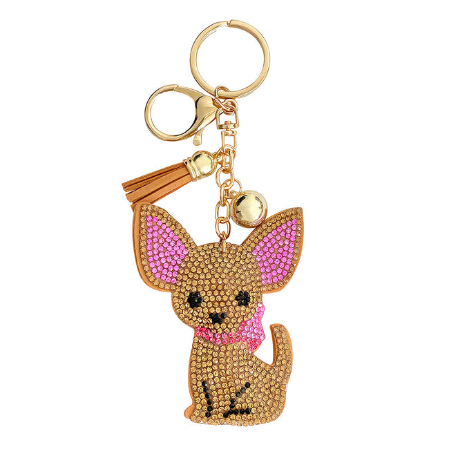 Wrapables Crystal Bling Key Chain Keyring with Tassel Car Purse Handbag Pendant, Chihuahua