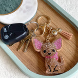 Wrapables Crystal Bling Key Chain Keyring with Tassel Car Purse Handbag Pendant, Chihuahua