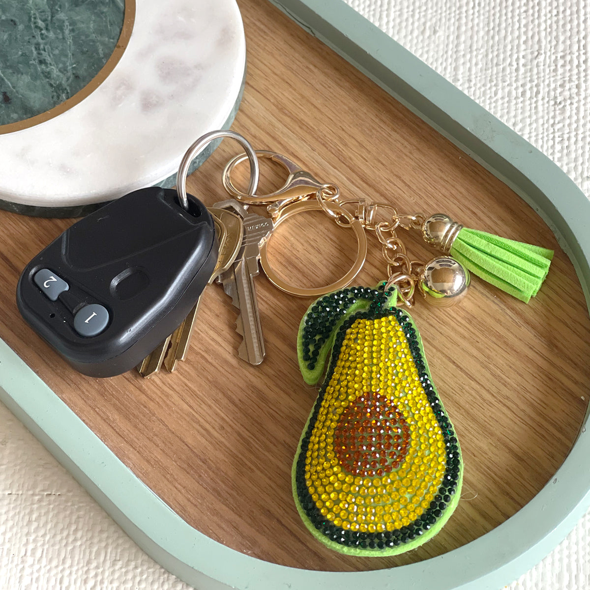 Wrapables Crystal Bling Key Chain Keyring with Tassel Car Purse Handbag Pendant, Avocado