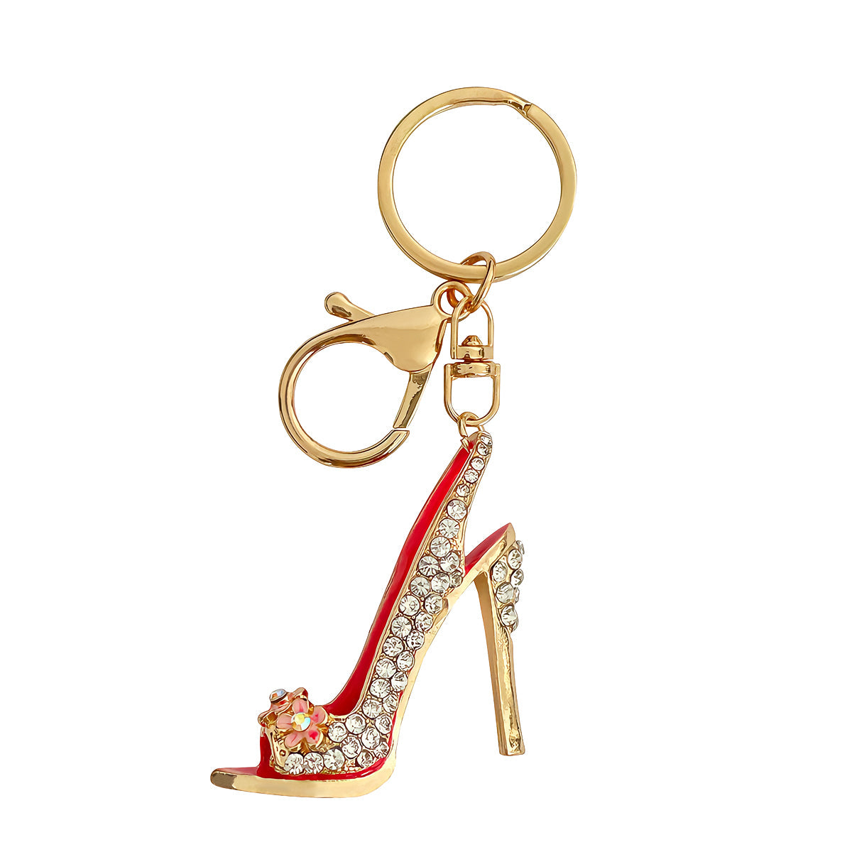 Wrapables Crystal Bling Key Chain Keyring with Tassel Car Purse Handbag Pendant, Pink High Heel