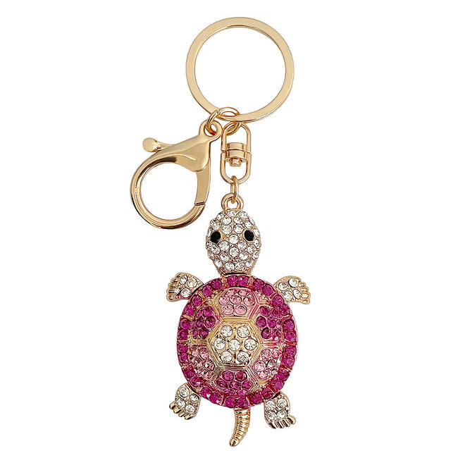 Wrapables Crystal Bling Key Chain Keyring with Tassel Car Purse Handbag Pendant, Pink Sea Turtle