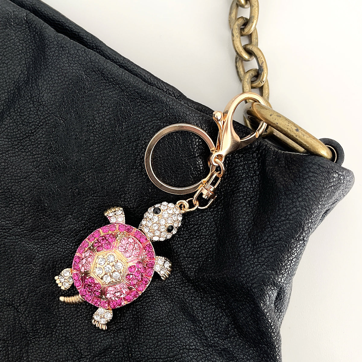 Wrapables Crystal Bling Key Chain Keyring with Tassel Car Purse Handbag Pendant, Pink Sea Turtle