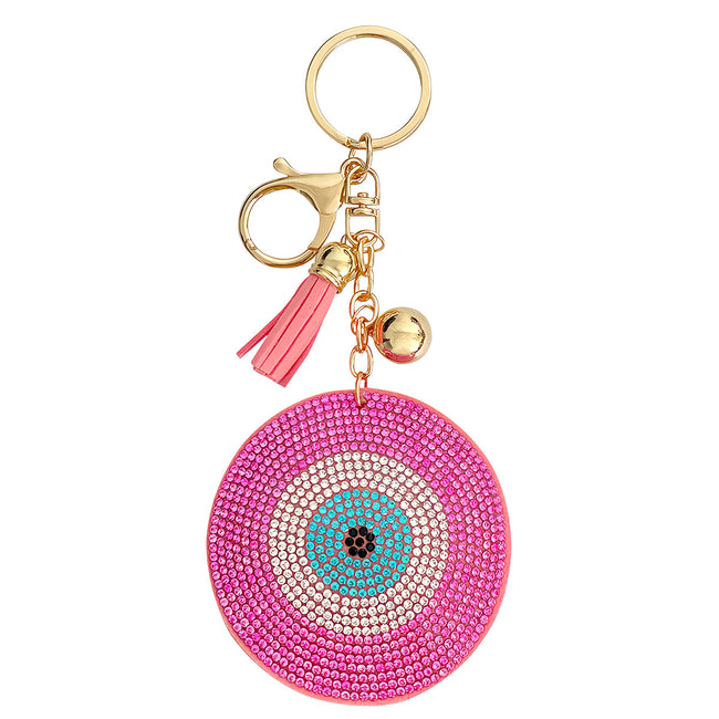 Wrapables Crystal Bling Key Chain Keyring with Tassel Car Purse Handbag Pendant, Pink Evil Eye