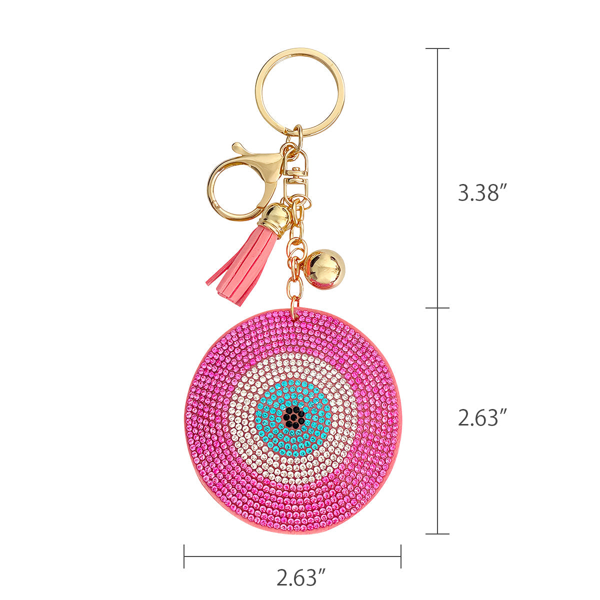 Wrapables Crystal Bling Key Chain Keyring with Tassel Car Purse Handbag Pendant, Pink Evil Eye