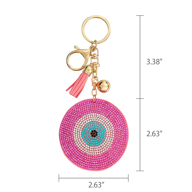 Wrapables Crystal Bling Key Chain Keyring with Tassel Car Purse Handbag Pendant, Pink Evil Eye