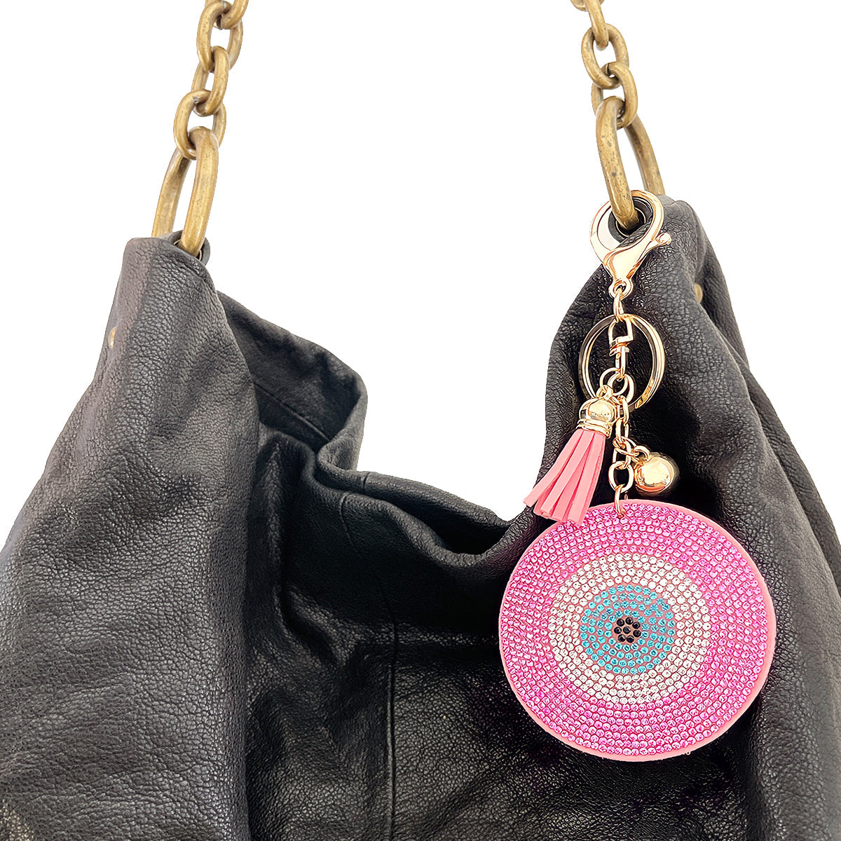 Wrapables Crystal Bling Key Chain Keyring with Tassel Car Purse Handbag Pendant, Pink Evil Eye