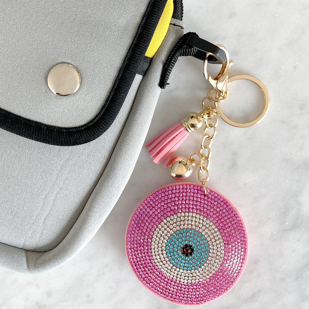 Wrapables Crystal Bling Key Chain Keyring with Tassel Car Purse Handbag Pendant, Pink Evil Eye