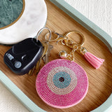 Wrapables Crystal Bling Key Chain Keyring with Tassel Car Purse Handbag Pendant, Pink Evil Eye