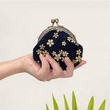 Wrapables Stylish Decorative Coin Purse, Clasp Wallet, Navy Blossoms