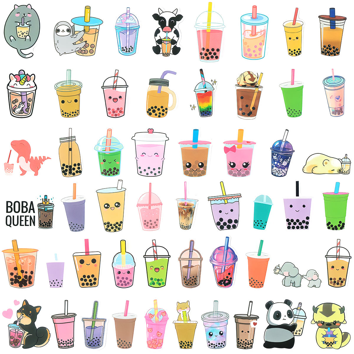 Wrapables Waterproof Vinyl Stickers for Water Bottles, Laptop, Phones, Skateboards, Decals for Teens, 100pcs, Boba Tea