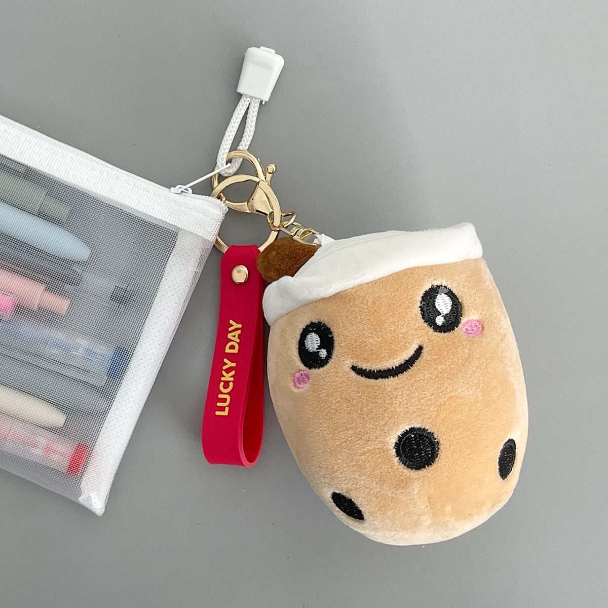 Wrapables Cute Plush Keychain Keyring Pendant Charm for Bag, Boba Tea