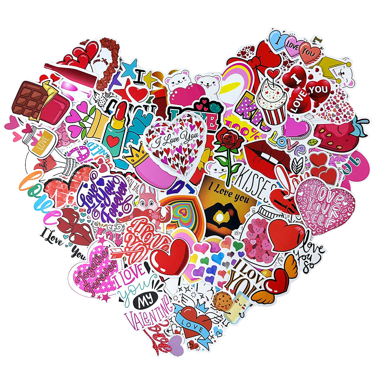 Wrapables Waterproof Vinyl Stickers for Water Bottles, Laptop, Phones, Skateboards, Decals for Teens, 100pcs, Valentine Hearts