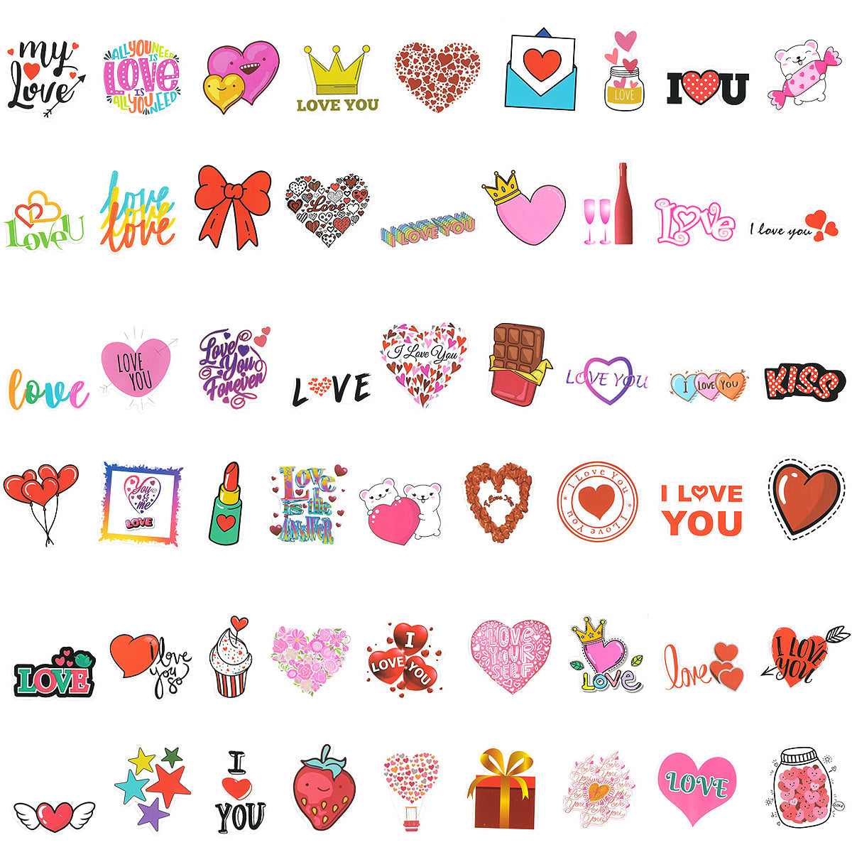 Wrapables Waterproof Vinyl Stickers for Water Bottles, Laptop, Phones, Skateboards, Decals for Teens, 100pcs, Valentine Hearts