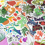 Wrapables Waterproof Vinyl Stickers for Water Bottles, Laptop, Phones, Skateboards, Decals for Teens, 100pcs, Cats & Plants