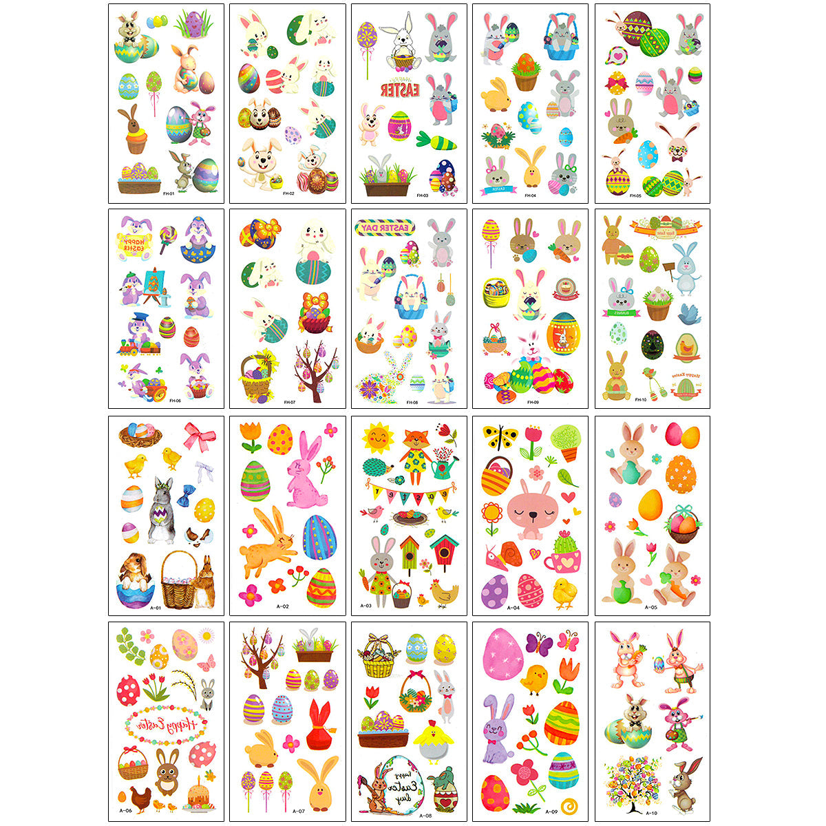 Wrapables Waterproof Temporary Tattoos for Children, 20 sheets Easter