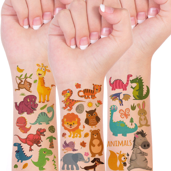 Wrapables Waterproof Temporary Tattoos for Children, 20 sheets Dinosaurs & Animals