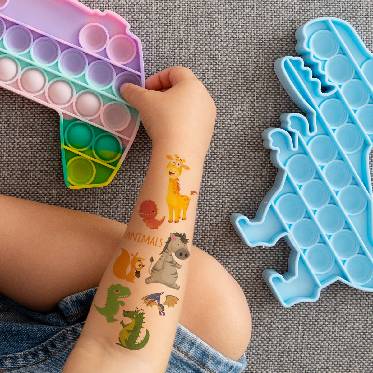 Wrapables Waterproof Temporary Tattoos for Children, 20 sheets Dinosaurs & Animals