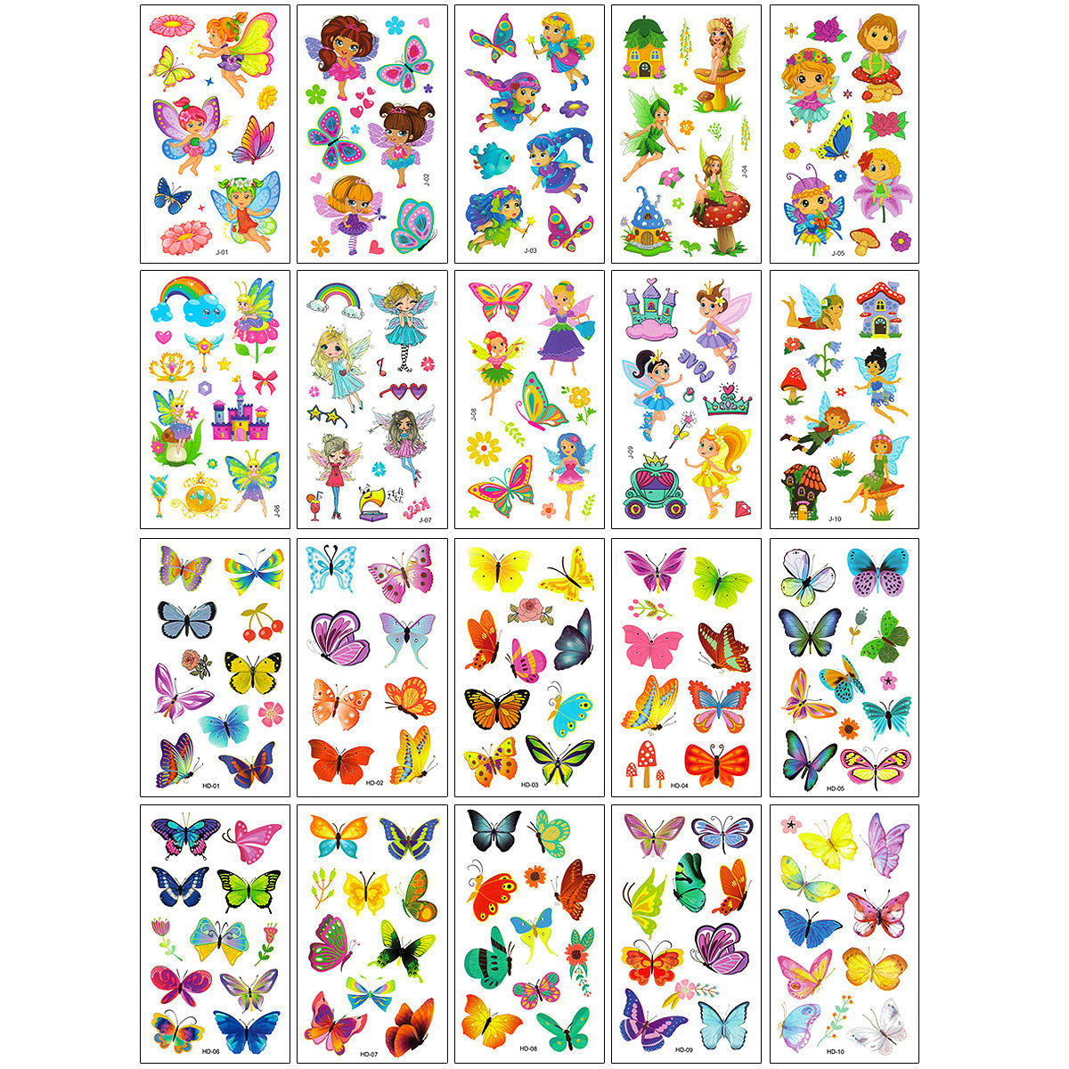 Wrapables Waterproof Temporary Tattoos for Children, 20 sheets Butterflies & Fairies