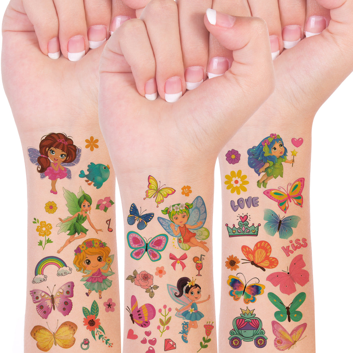 Wrapables Waterproof Temporary Tattoos for Children, 20 sheets Butterflies & Fairies