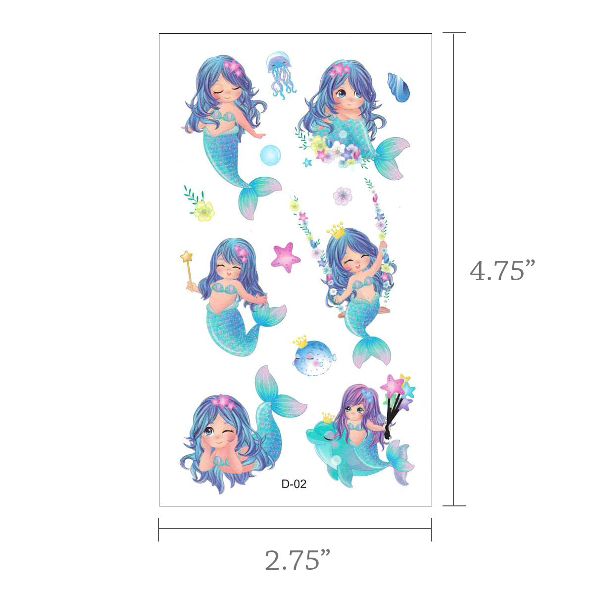 Wrapables Waterproof Temporary Tattoos for Children, 20 sheets Mermaids