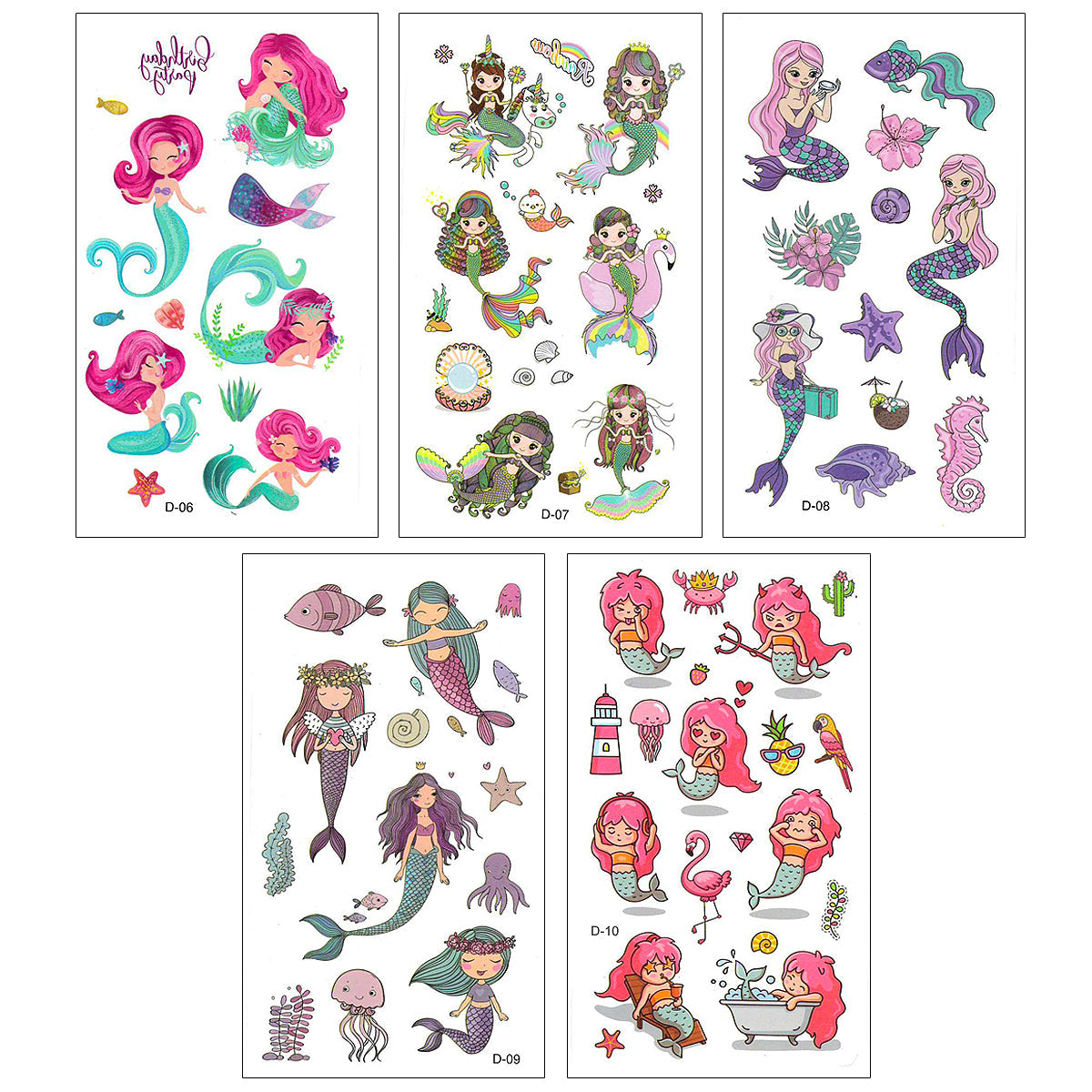 Wrapables Waterproof Temporary Tattoos for Children, 20 sheets Mermaids